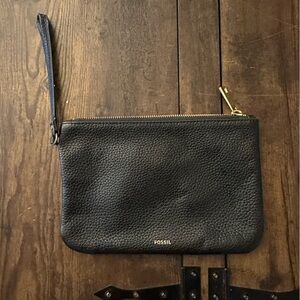 Fossil Black Pebbled Leather Wristlet